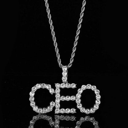 Letter Combination Pendant Necklace with Single Row Zircon Stones for Men | Caratix Jewelry - CaratixJewelry