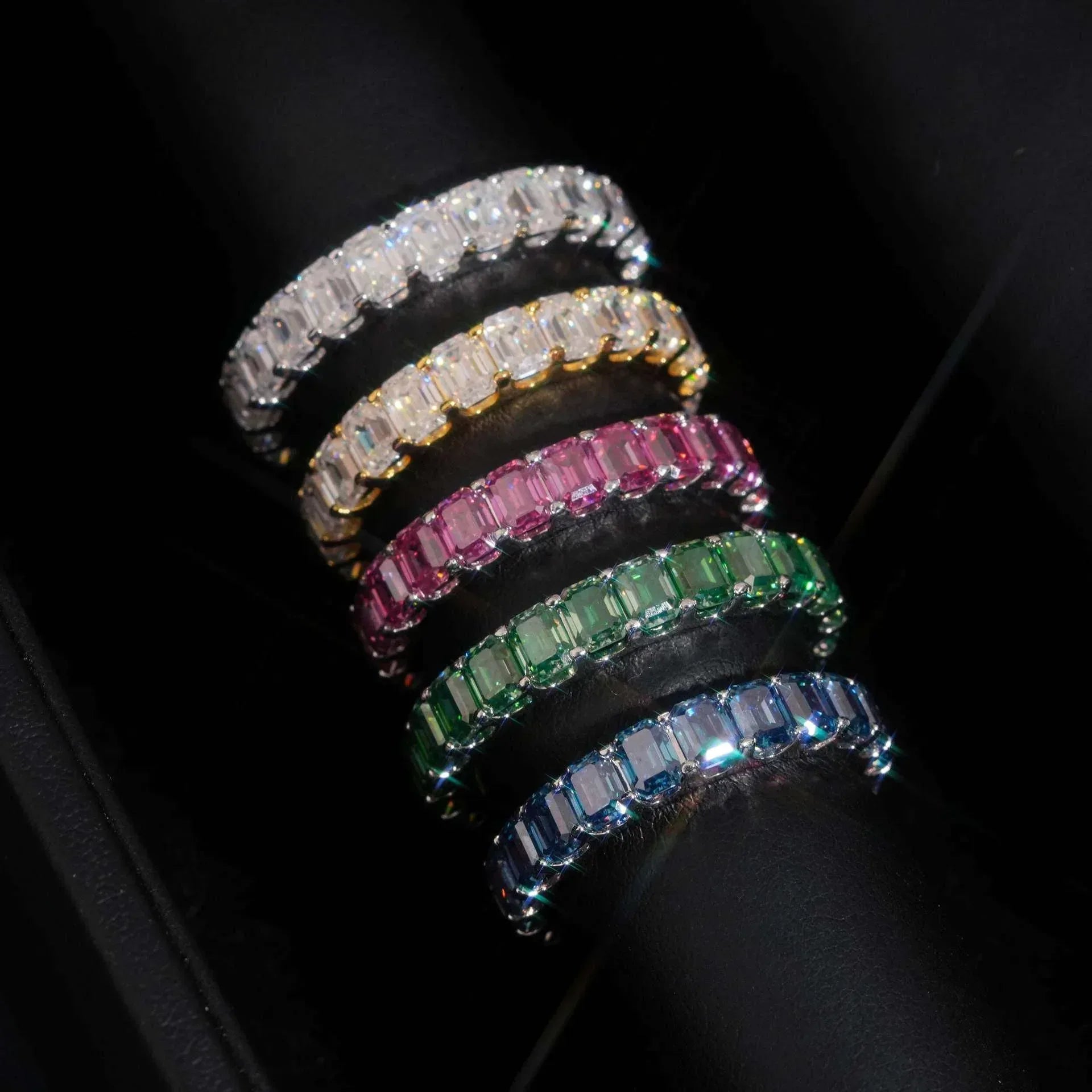 0.3ct Emerald-Cut Moissanite Ring | S925 Silver Unisex Colored Fashion Band - CaratixJewelry