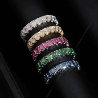 0.3ct Emerald-Cut Moissanite Ring | S925 Silver Unisex Colored Fashion Band - CaratixJewelry