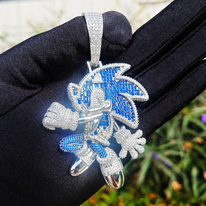Sonic Cartoon Pendant Necklace | CZ Iced Out Hip Hop Streetwear Jewelry - CaratixJewelry