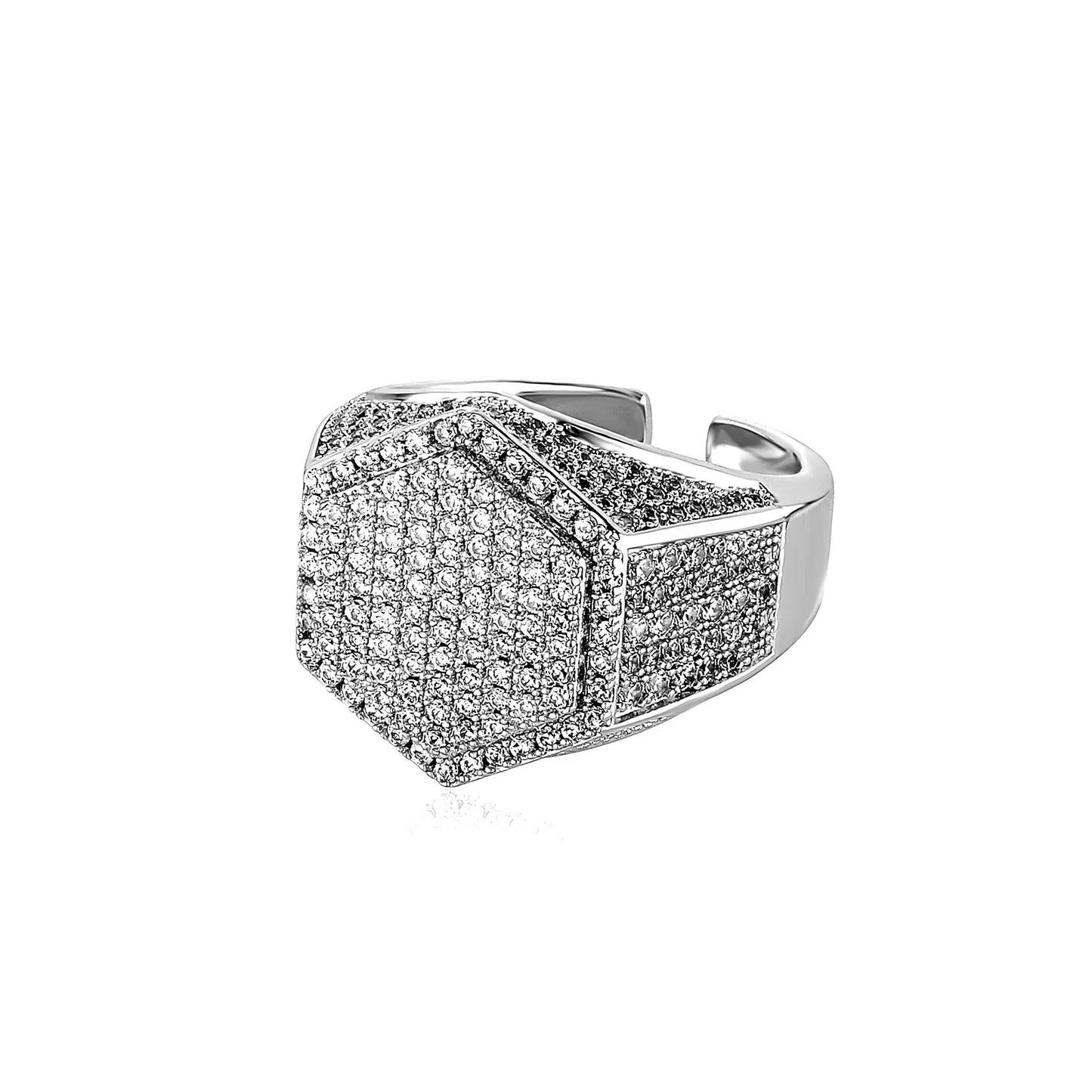Geometric Polygon Wide Band Ring | Adjustable Open-Shank Jewelry | Caratix