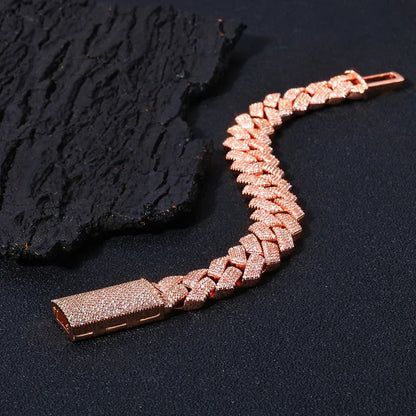 15mm Iced Out Cut Cuban Chain Necklace Quad Row Zircon - CaratixJewelry