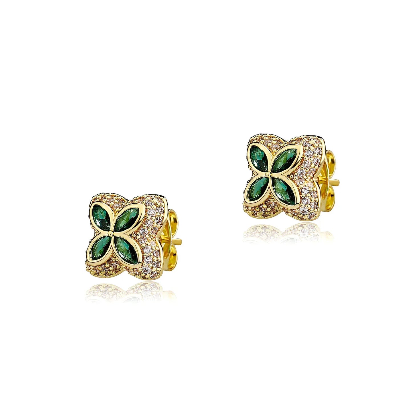 Men's Iced Out Clover Ring & Stud Earrings Set | Flower Motif Bling | Caratix