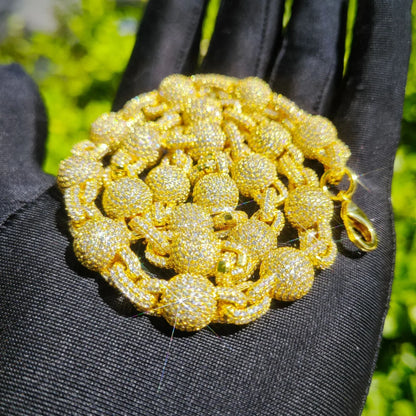 Iced Out Bead Ball Necklace with Copper & Zircon | Street Hip Hop Jewelry | Caratix Jewelry - CaratixJewelry