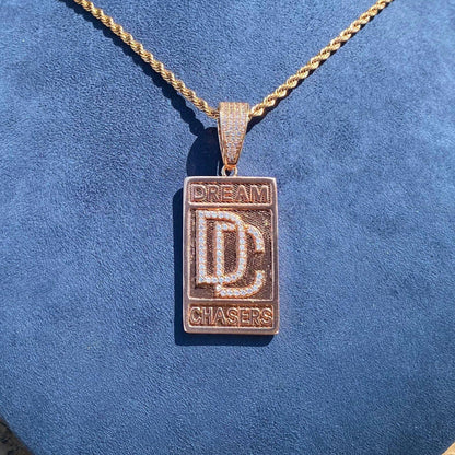 Iced Out Dog Tag Letter Pendant | Real Copper CZ Plaque Necklace - CaratixJewelry