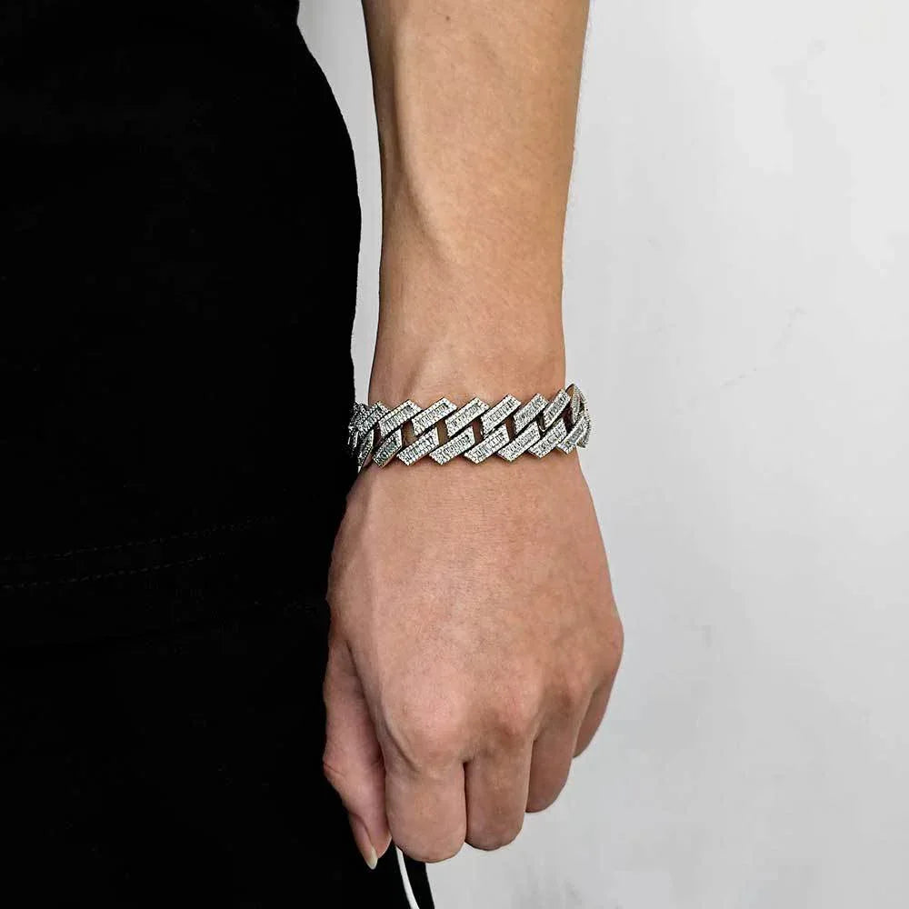 18mm Mixed Link Cuban Chain Bracelet with Zircon - CaratixJewelry