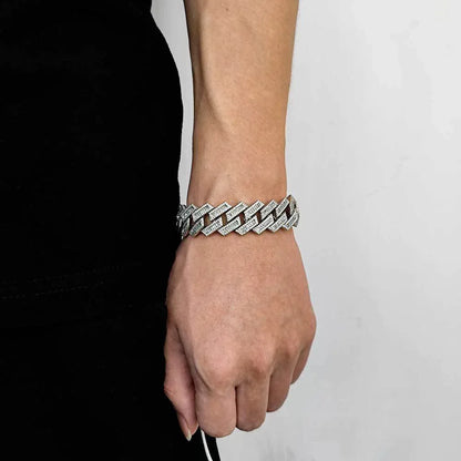 18mm Mixed Link Cuban Chain Bracelet with Zircon - CaratixJewelry