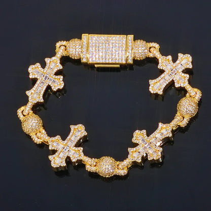 Rapper Iced Out Chain Round Bead Zircon Cross Necklace for Men | Caratix Jewelry - CaratixJewelry