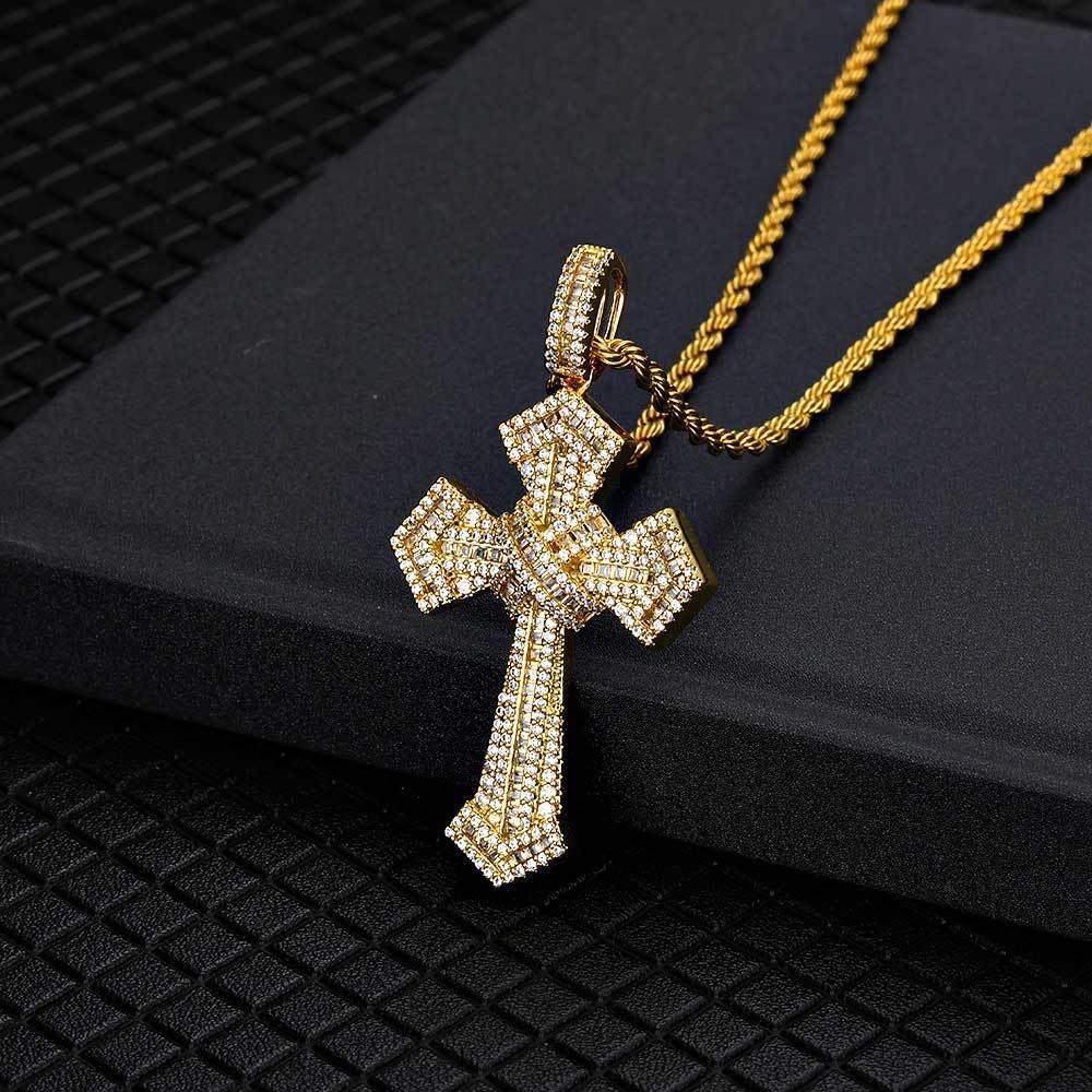 Custom Full Cross Pendant Necklace with Zircon Stones for Men | Caratix Jewelry - CaratixJewelry