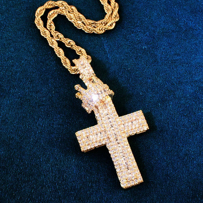 Crown Cross Pendant Necklace | CZ Iced Out Hip Hop Punk Men’s - CaratixJewelry