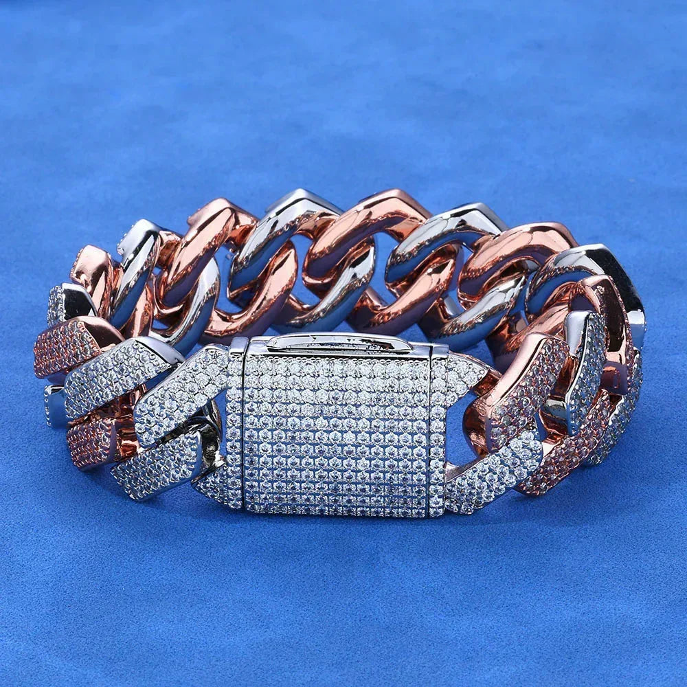 20mm Flip Clasp Triple Row Zircon Cuban Link Bracelet - CaratixJewelry