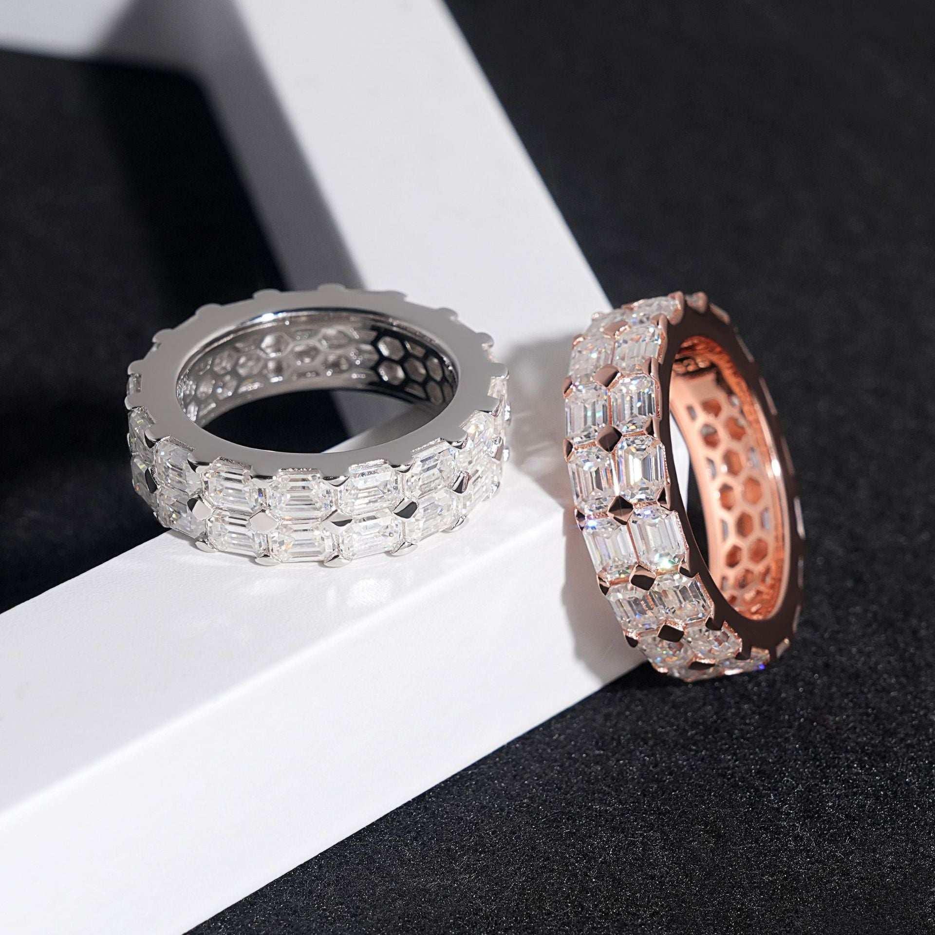 Emerald-Cut Moissanite Ring | S925 Silver Unisex Iced Out Hip Hop Fashion Jewelry - CaratixJewelry