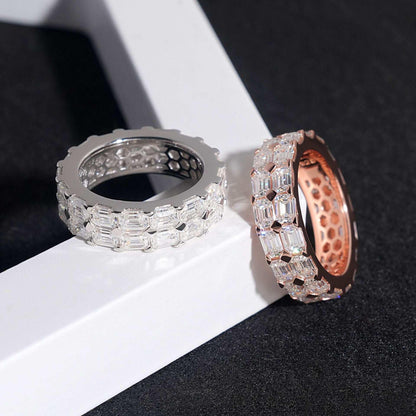 Emerald-Cut Moissanite Ring | S925 Silver Unisex Iced Out Hip Hop Fashion Jewelry - CaratixJewelry