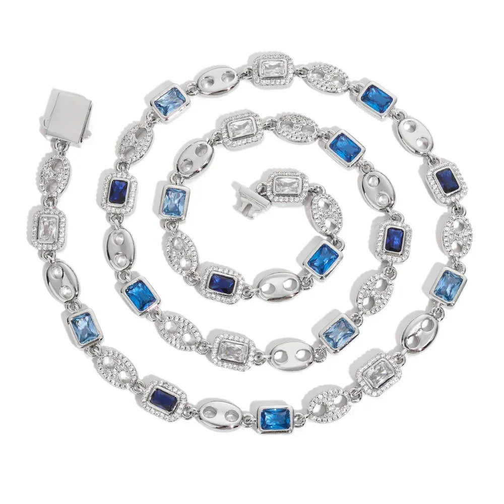 Custom 10mm Blue Gemstone Coffee Bean Chain | Minimalist Iced Out Jewelry | Caratix - CaratixJewelry