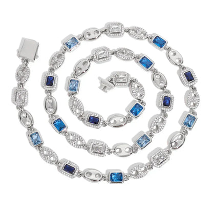 Custom 10mm Blue Gemstone Coffee Bean Chain | Minimalist Iced Out Jewelry | Caratix - CaratixJewelry