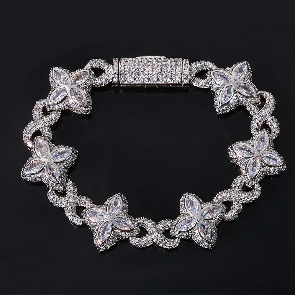 Iced Out Infinity 8 Clover Cuban Bracelet | Heavy Zircon Hip Hop Link | Premium Rapper Iced Out Chain | Caratix - CaratixJewelry