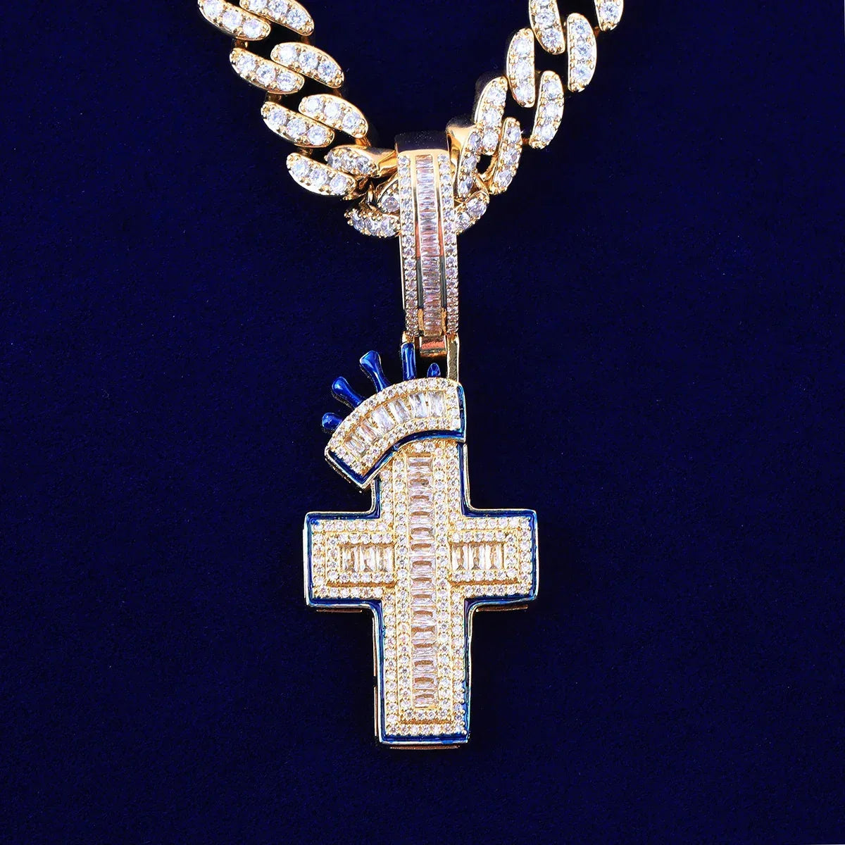 Iced Out Crown Cross Pendant | Men's & Women's Royal Faith Necklace - CaratixJewelry
