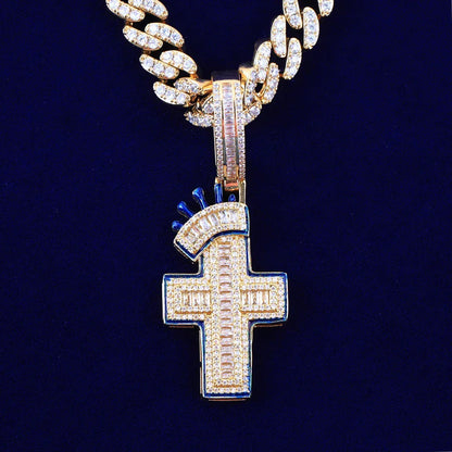 Iced Out Crown Cross Pendant | Men's & Women's Royal Faith Necklace - CaratixJewelry