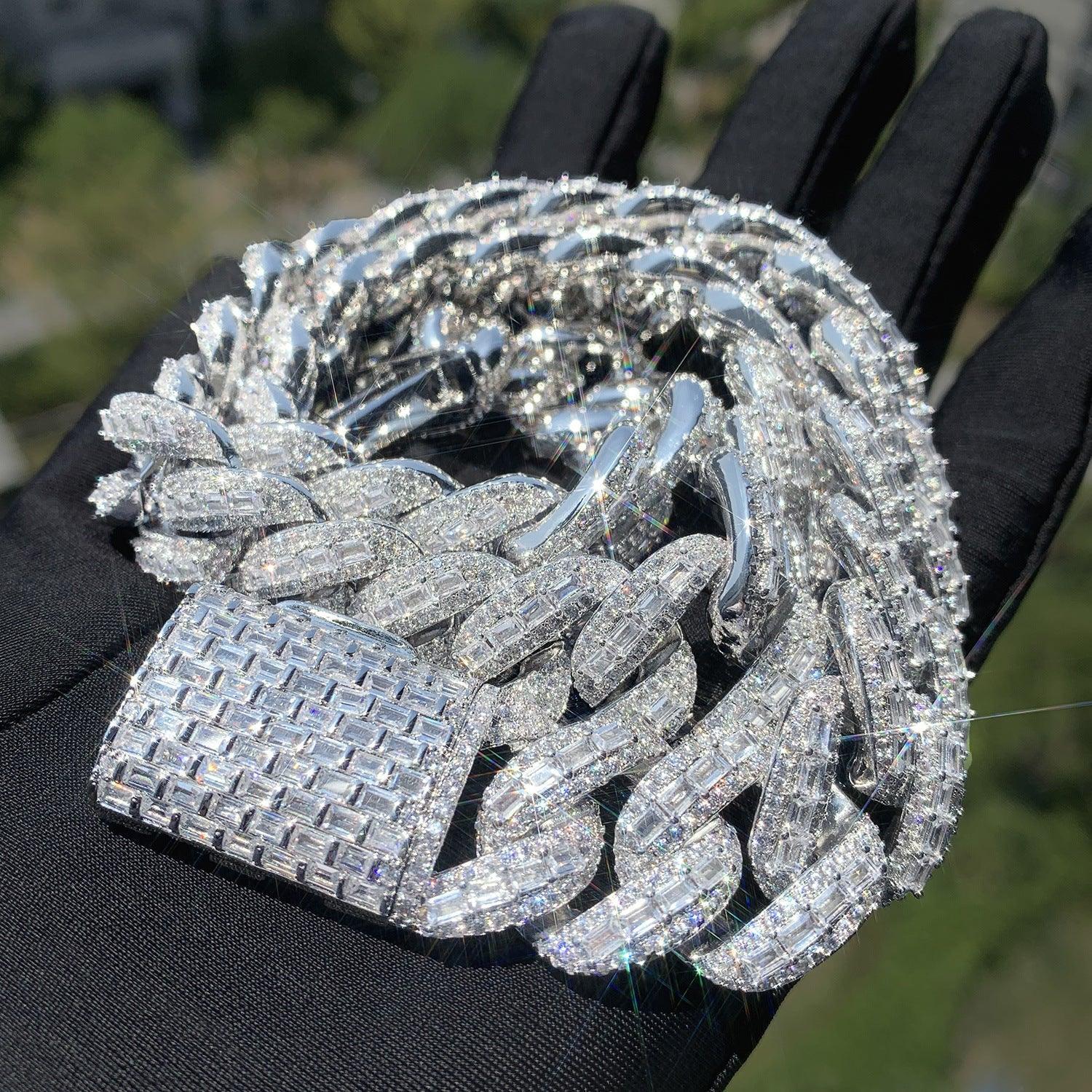 20mm Iced Out T-Shape Zircon Cuban Chain Necklace with Copper - CaratixJewelry