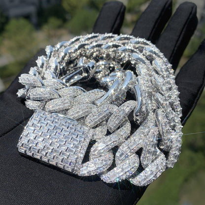 20mm Iced Out T-Shape Zircon Cuban Chain Necklace with Copper - CaratixJewelry