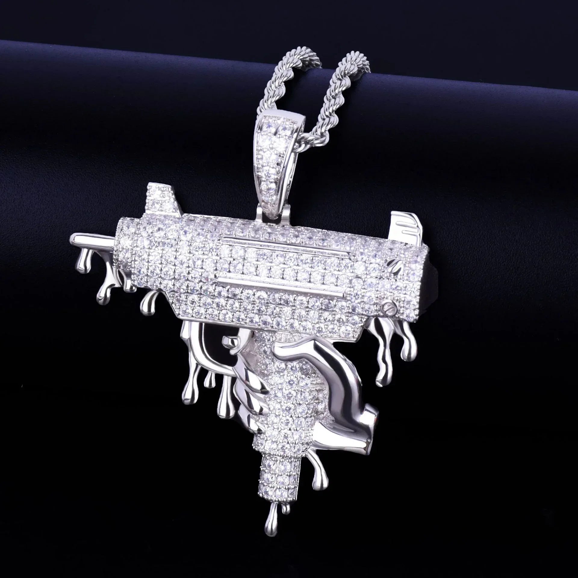 Men's Dripping Squirt Gun Necklace | Premium Copper CZ Streetwear Bling Caratix - CaratixJewelry
