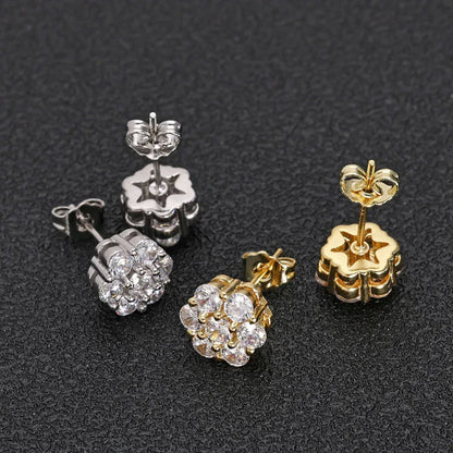 Moissanite Flower Stud Earrings for Men Iced Out Jewelry | Caratix Jewelry - CaratixJewelry