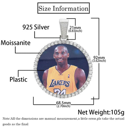 Custom Photo Frame Pendant S925 Silver Moissanite Necklace Mens | Caratix Jewelry - CaratixJewelry