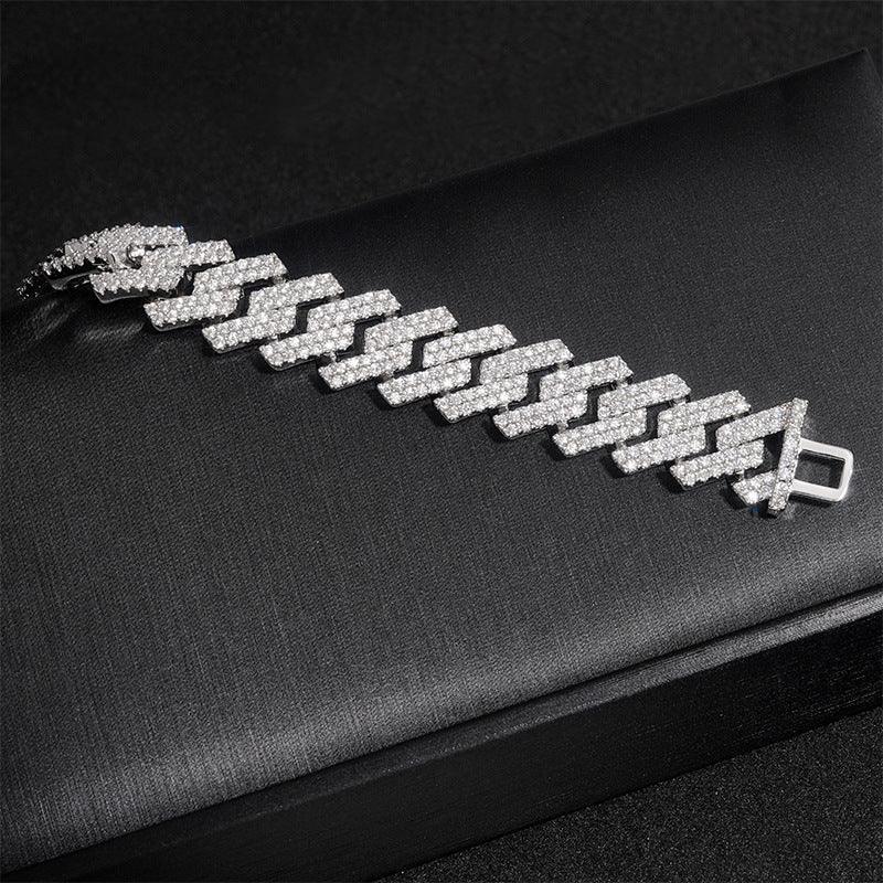 13.5mm Moissanite Double-Row Cuban Link | 925 Silver Iced Out Jewelry - CaratixJewelry