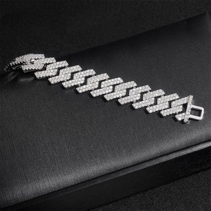 13.5mm Moissanite Double-Row Cuban Link | 925 Silver Iced Out Jewelry - CaratixJewelry