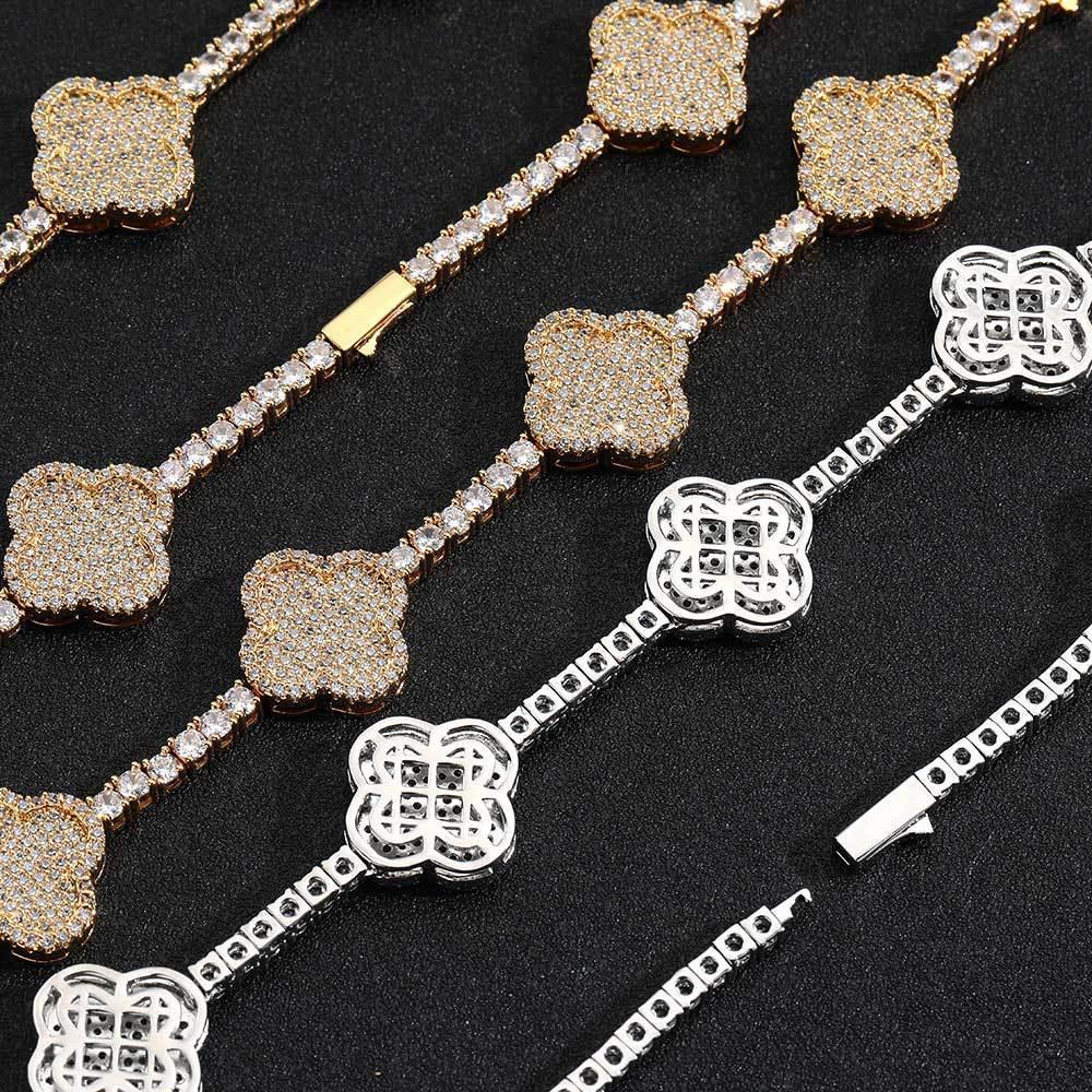 Men's Spring Clasp Clover Tennis Chain | 5mm Iced Out Zircon Necklace | Premium Gold Chain Rapper Style | Caratix - CaratixJewelry