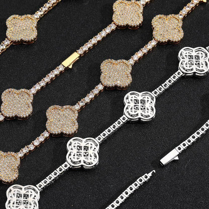 Men's Spring Clasp Clover Tennis Chain | 5mm Iced Out Zircon Necklace | Premium Gold Chain Rapper Style | Caratix - CaratixJewelry
