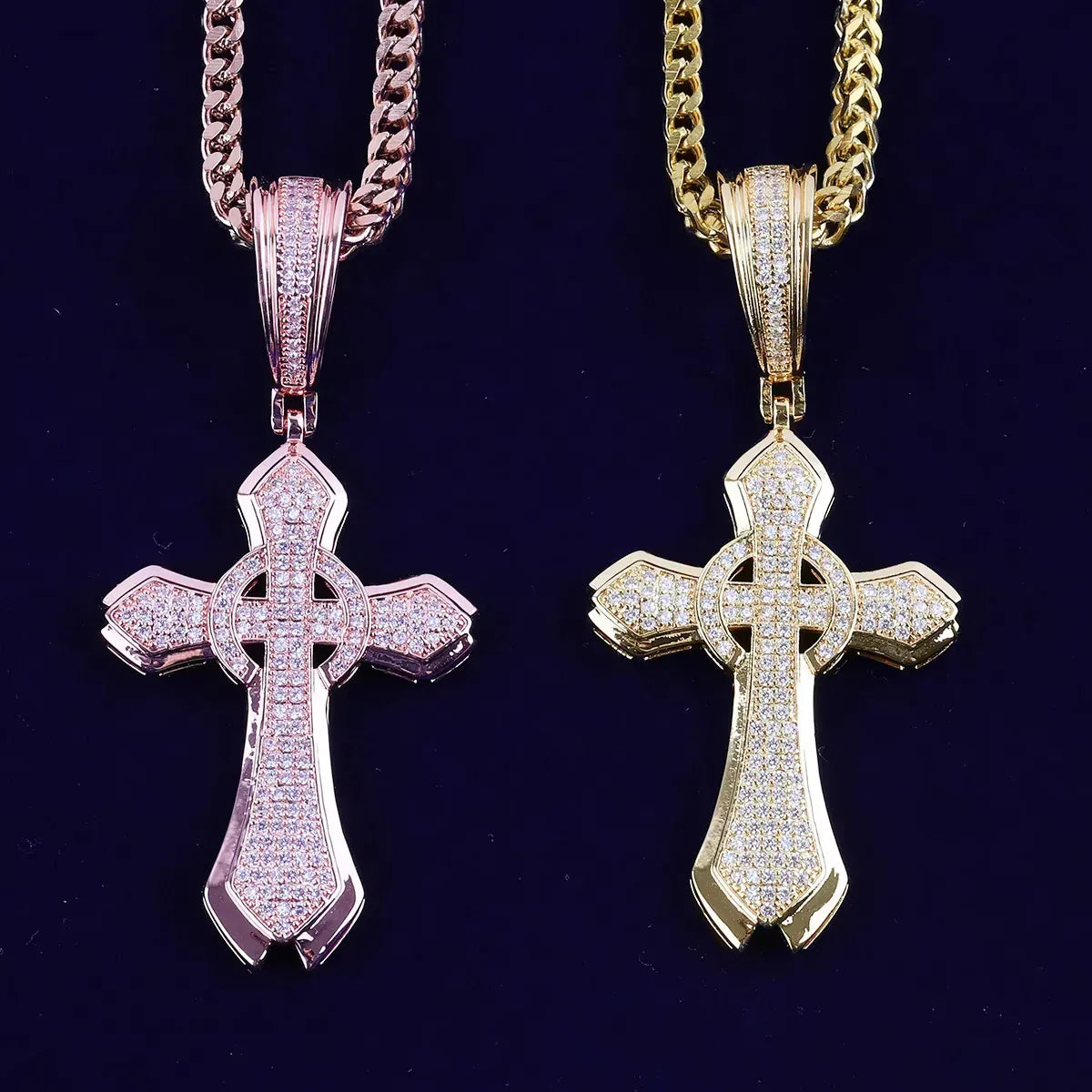Iced Out Halo Cross Pendant | Women's Round Center Religious Necklace | Premium Copper CZ Elegant Hip Hop Jewelry | Divine Light Charm | Caratix - CaratixJewelry