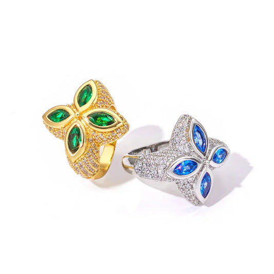 Men's Full Zircon Multi-Color Clover Ring | Iced Out Gemstone Statement Band | Premium Hip Hop Jewelry | Caratix - CaratixJewelry