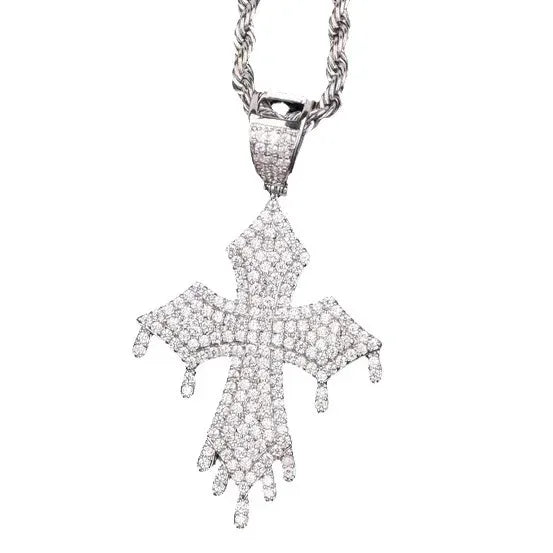 Iced Out "Liquid Drip" Cross Pendant | Men's Melting Hip Hop Necklace | Premium Copper CZ Streetwear Jewelry | Kinetic Style Bling | Caratix - CaratixJewelry