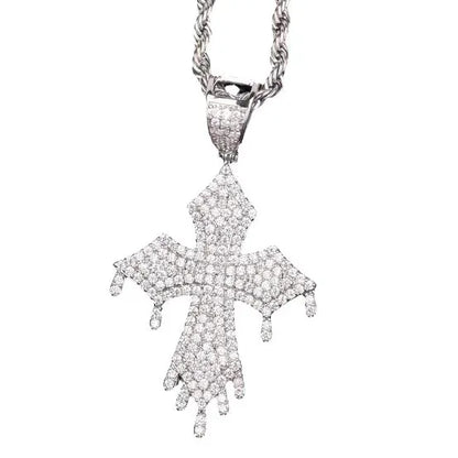Iced Out "Liquid Drip" Cross Pendant | Men's Melting Hip Hop Necklace | Premium Copper CZ Streetwear Jewelry | Kinetic Style Bling | Caratix - CaratixJewelry