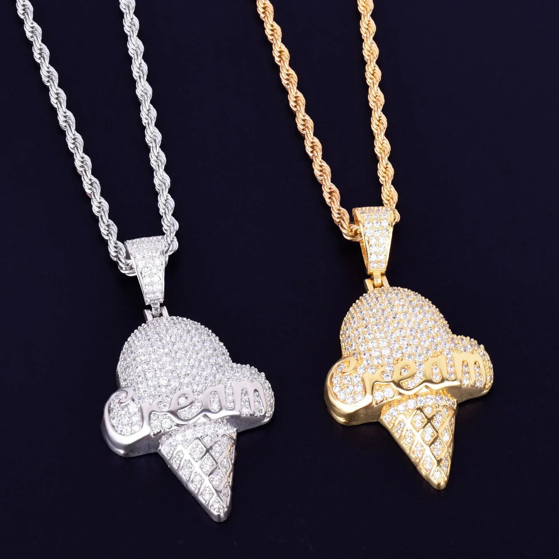 Iced Out Ice Cream Cone Pendant | Men's Real Copper CZ Necklace - CaratixJewelry