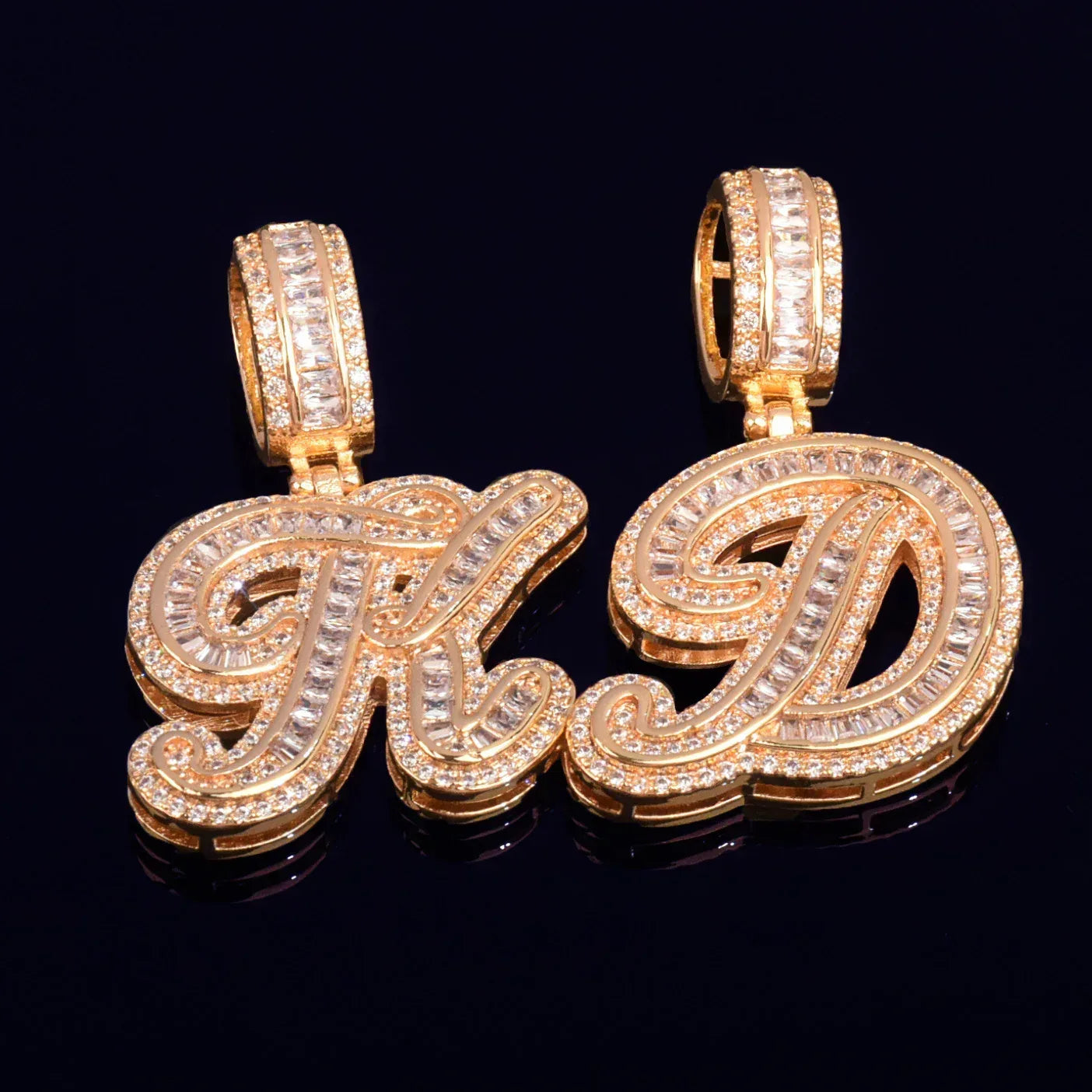 Mini Baguette Letter Pendant | CZ Iced Out Hip Hop Initial Necklace - CaratixJewelry