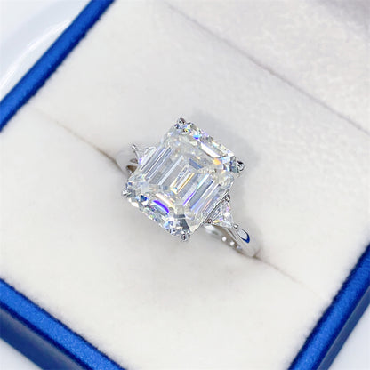 2026 Summer New S925 Silver 5ct Emerald Cut Moissanite Ring | Massive 9x11mm D VVS1 | Caratix