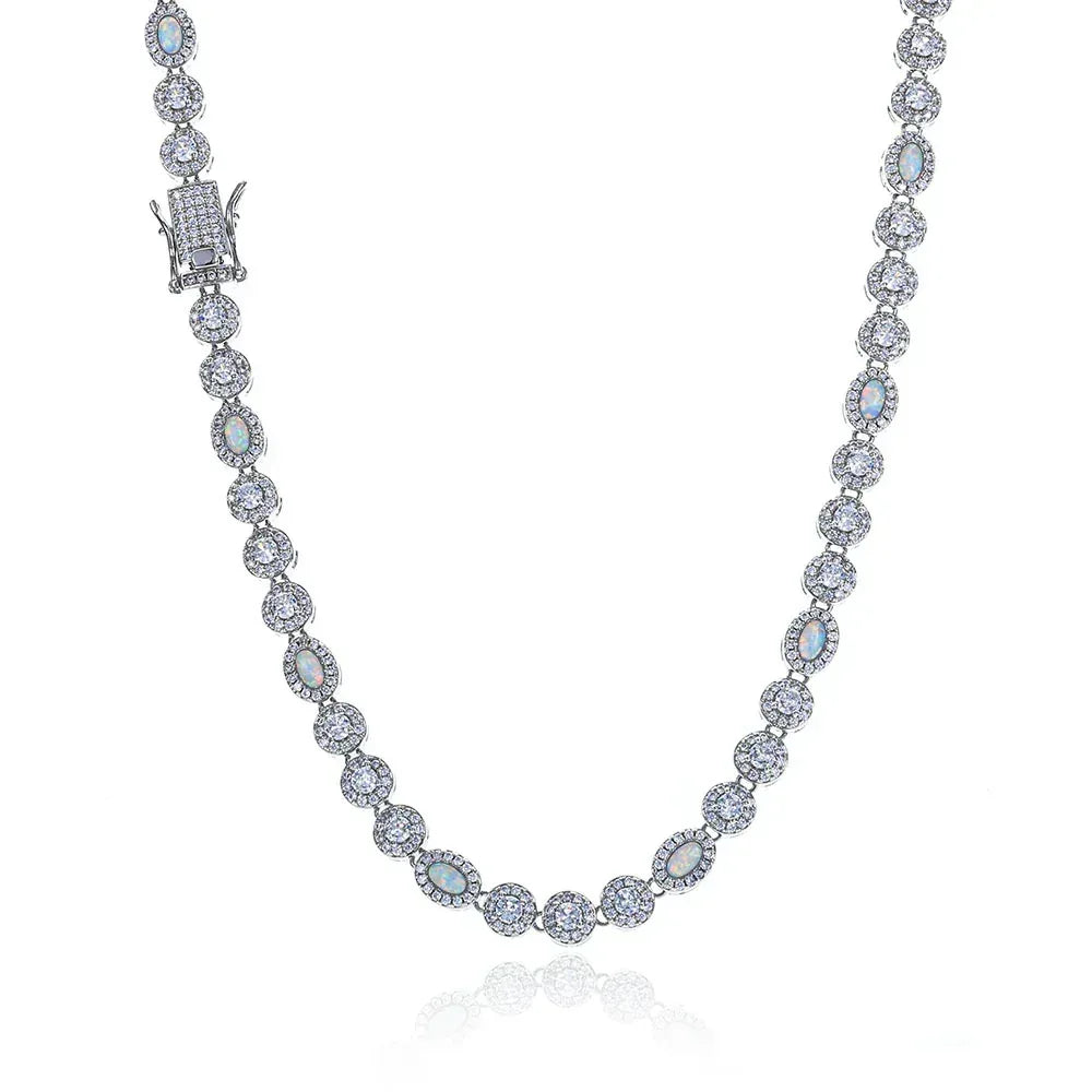 Moissanite & Opal Bead Candy Chain Necklace for Women – S925 Sterling Silver Custom Luxury Jewelry - CaratixJewelry
