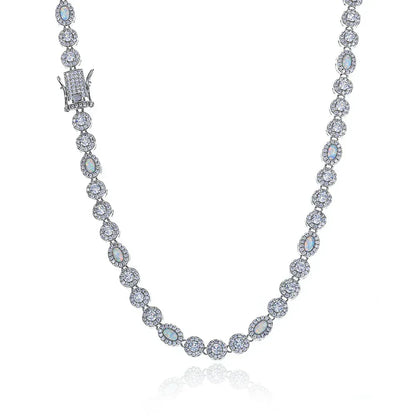 Moissanite & Opal Bead Candy Chain Necklace for Women – S925 Sterling Silver Custom Luxury Jewelry - CaratixJewelry