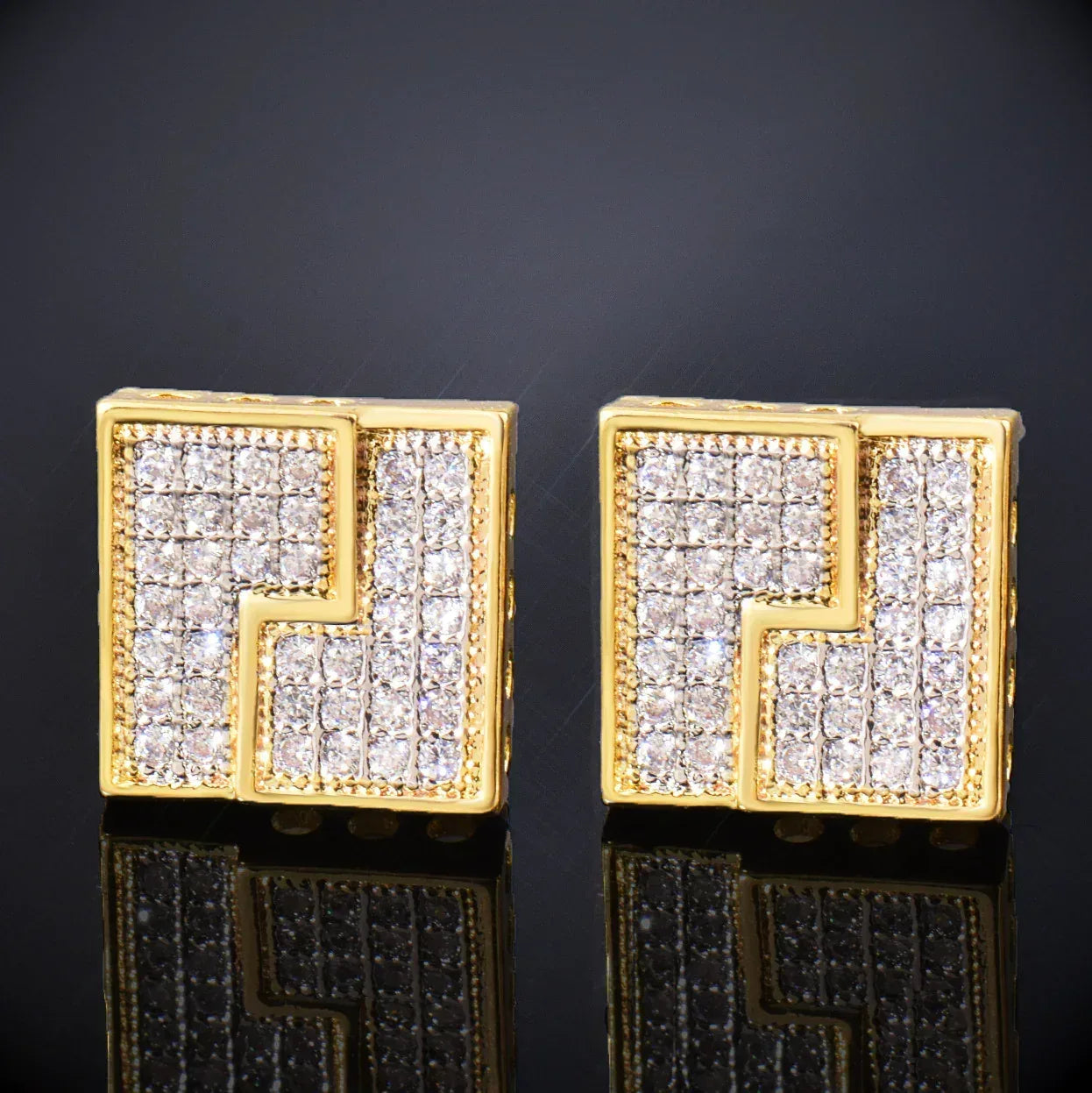 Zircon Square Stud Earrings with Zigzag Design | Retro Hip Hop Jewelry | Caratix Jewelry - CaratixJewelry