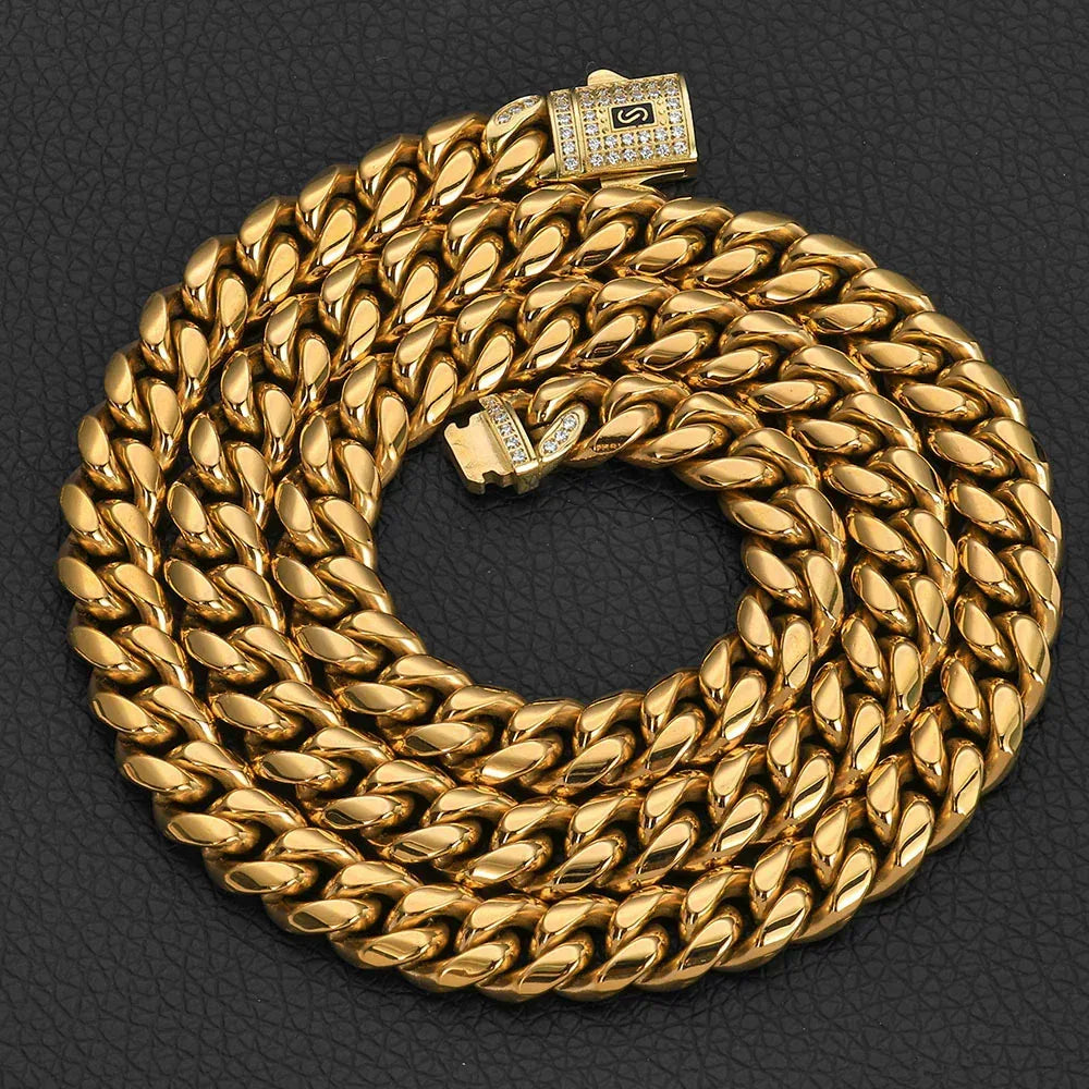 Clasp Stainless Steel Cuban Chain Necklace Polished Finish for Men | Caratix Jewelry - CaratixJewelry