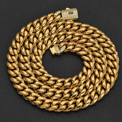 Clasp Stainless Steel Cuban Chain Necklace Polished Finish for Men | Caratix Jewelry - CaratixJewelry