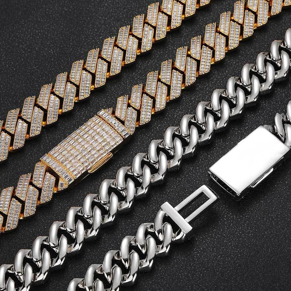 20mm Double-Row T-Bar Moissanite Cuban Link Chain for Men – S925 Sterling Silver Luxury Hip Hop Necklace - CaratixJewelry