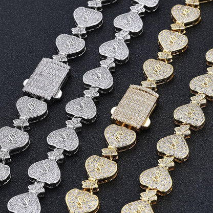15mm Money Bag Zircon Cuban Chain Necklace - CaratixJewelry