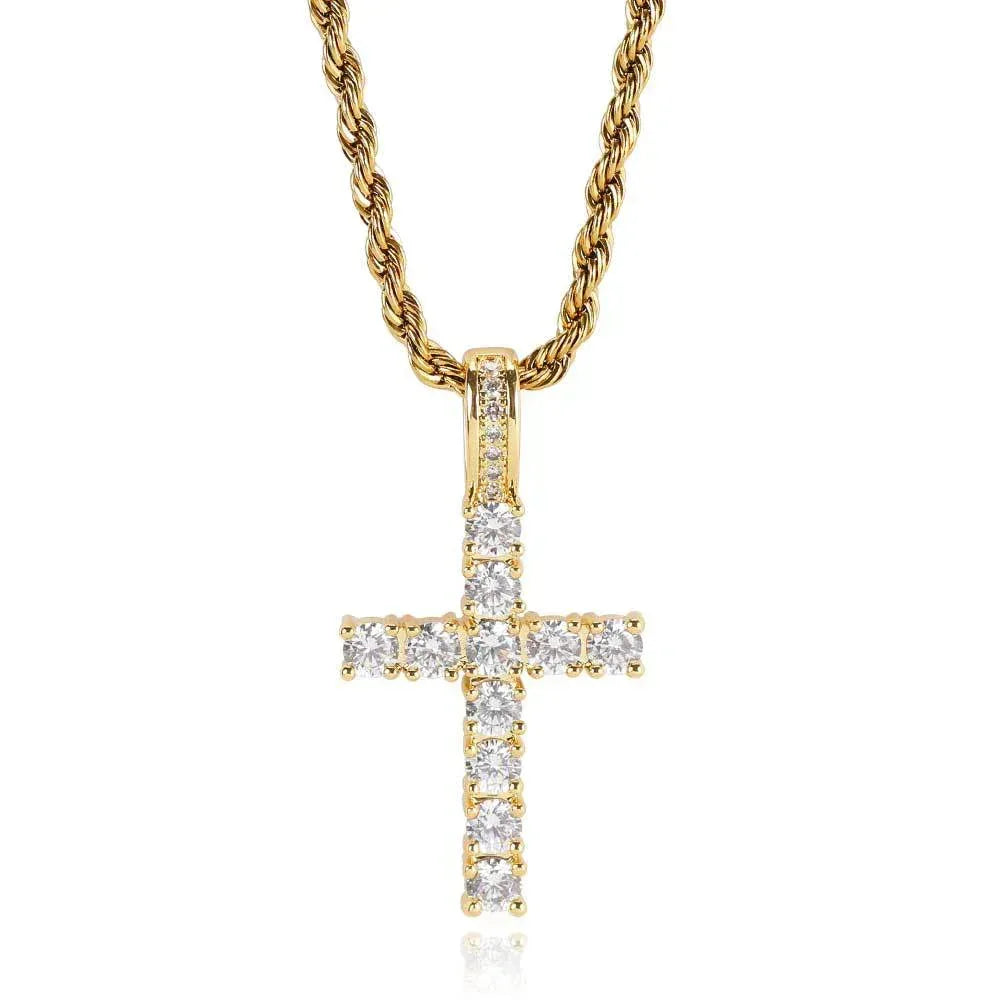 Custom Small Solid Cross Pendant Necklace with Micro-Pave Zircon Stones and Gold Plating for Men | Caratix Jewelry - CaratixJewelry