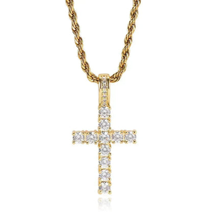 Custom Small Solid Cross Pendant Necklace with Micro-Pave Zircon Stones and Gold Plating for Men | Caratix Jewelry - CaratixJewelry