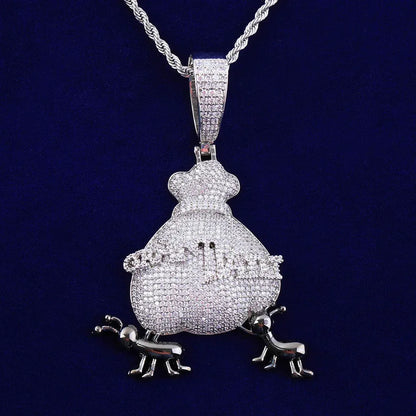 Iced Out Ant Carrying Money Bag Pendant | Men's & Women's "Secure The Bag" Necklace | Premium Copper CZ Hustle Jewelry | Motivational Bling | Caratix - CaratixJewelry