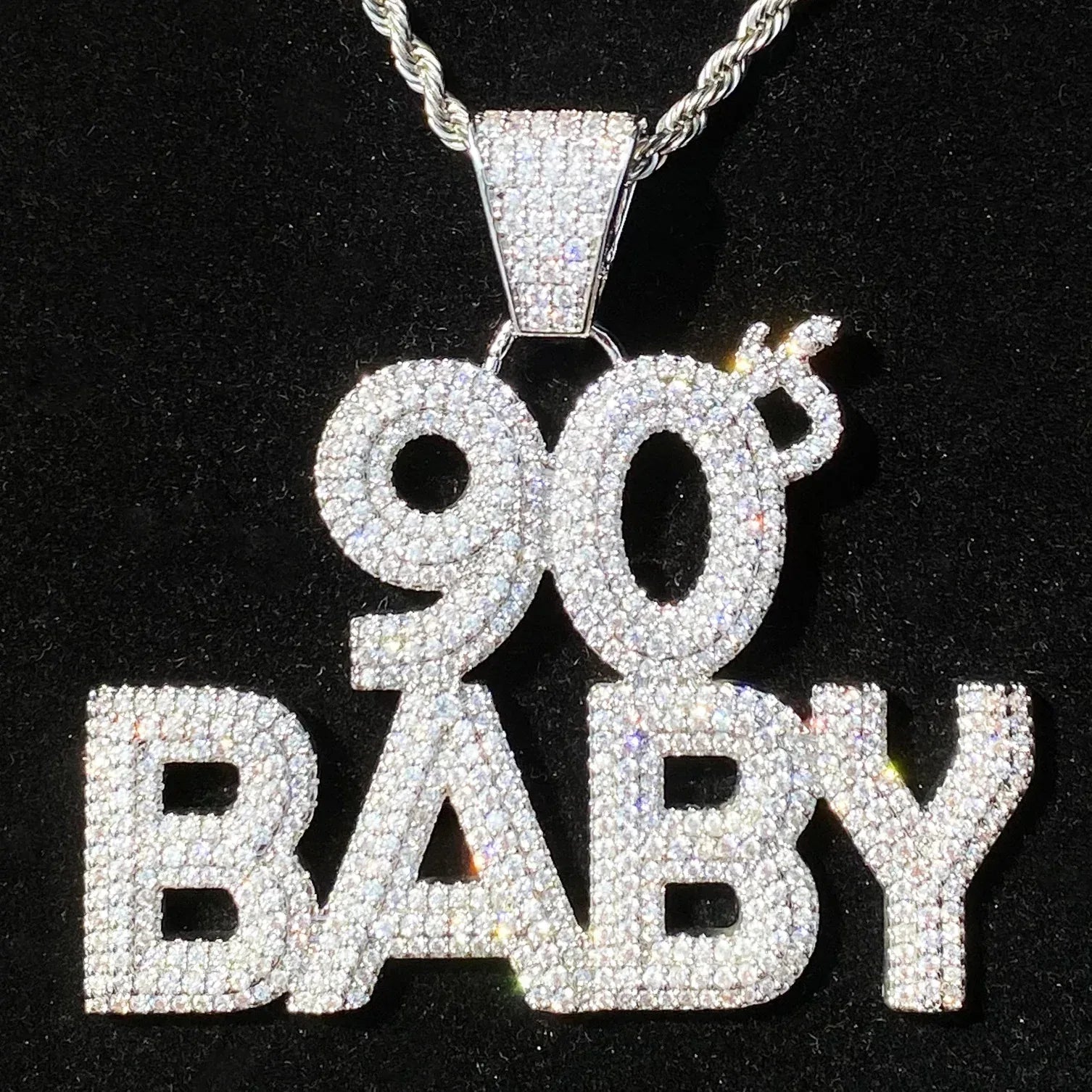 Iced Out "90s BABY" Text Pendant | Women's Y2K Nostalgia Necklace - CaratixJewelry