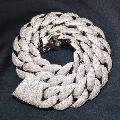 20mm Iced Out Crescent Clasp Cuban Chain with Copper & Zircon - CaratixJewelry